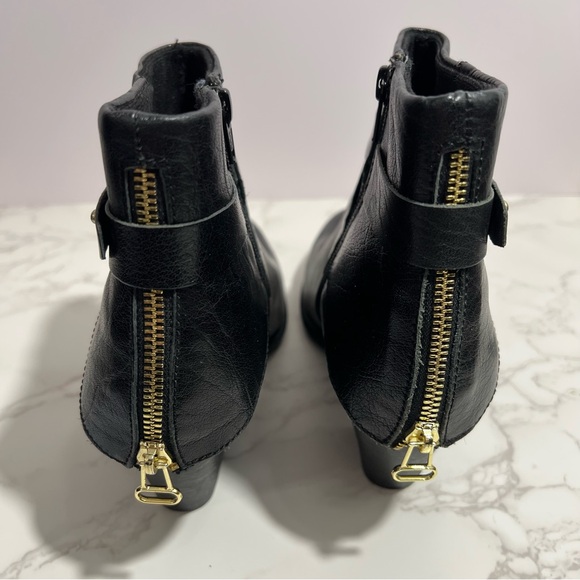 BOC Richardson Black Leather Chunky Heel Ankle Boots with Gold Accents -- 8.5 - Picture 4 of 11